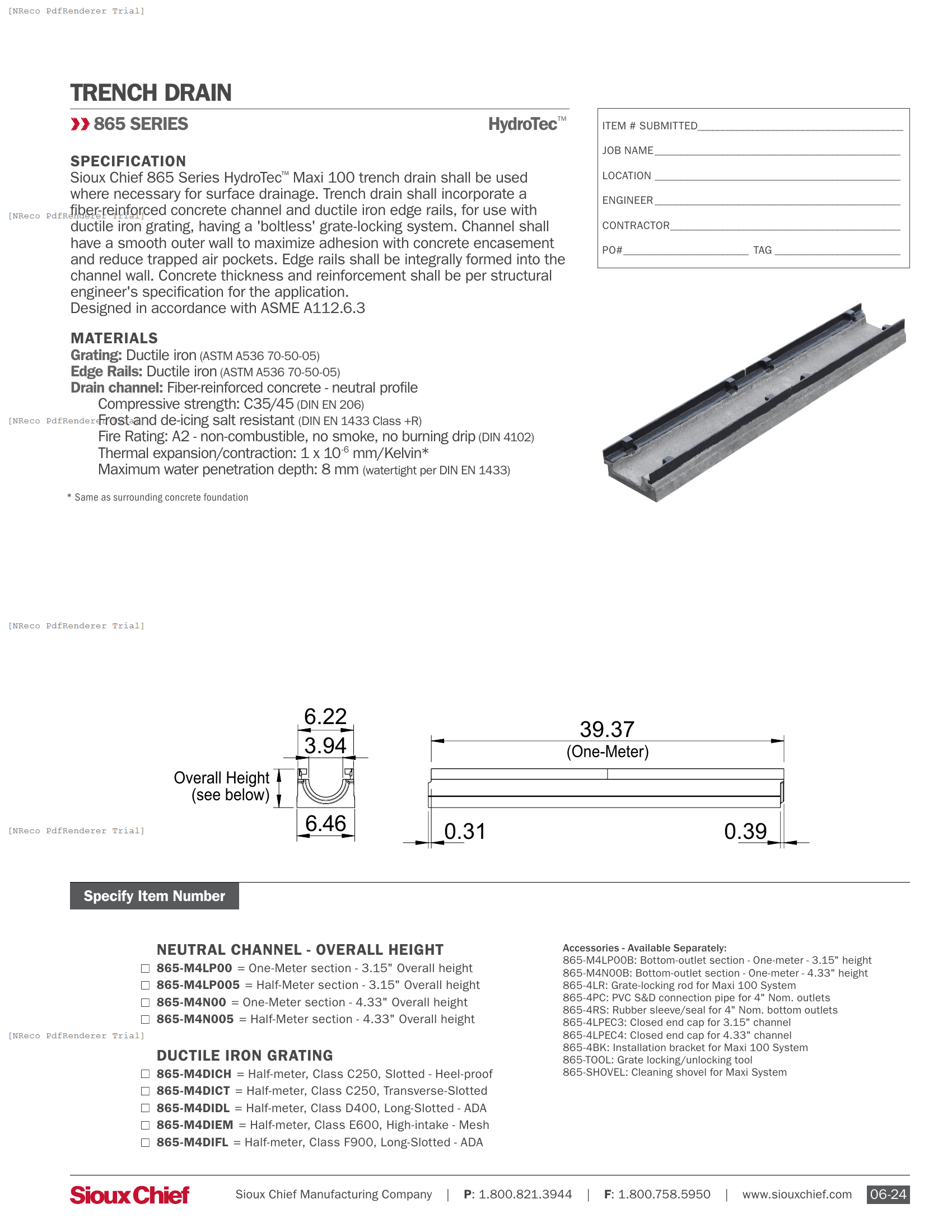 865 SERIES - HYDROTEC MAXI 100 LOW-PROFILE - SPEC SHEET.PDF Specification Document